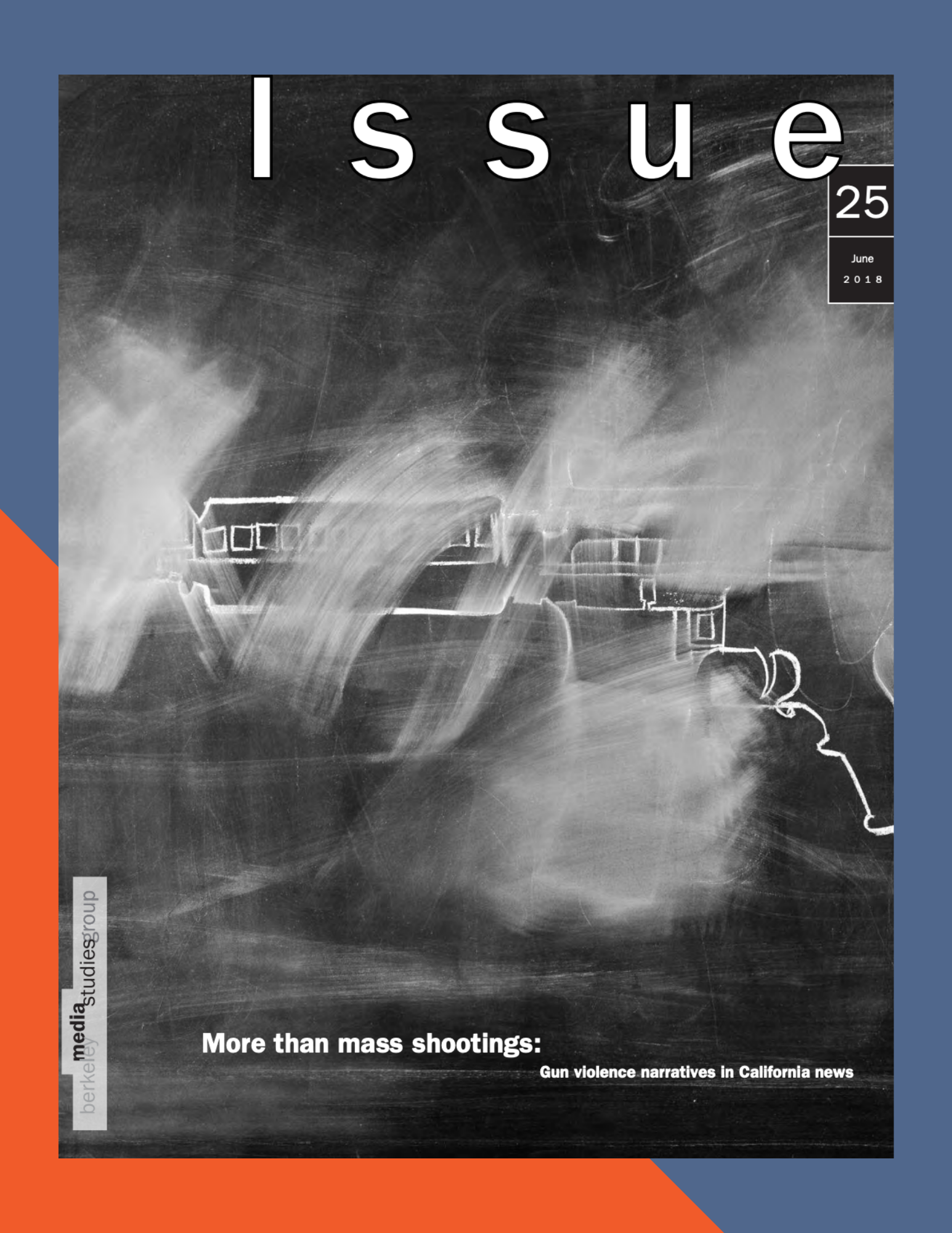 Magazine cover with abstract gun illustration.